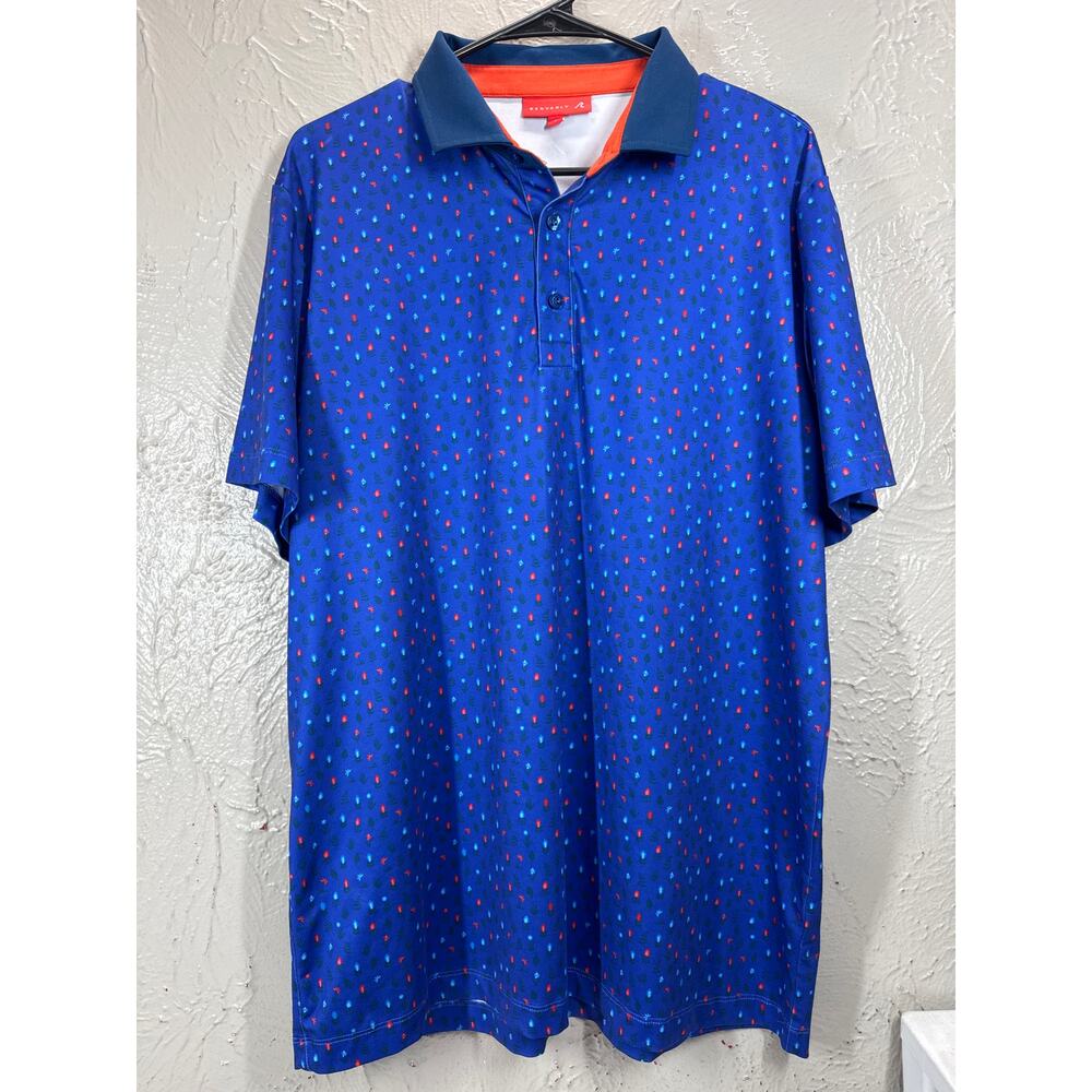 Redvanly Golf‎ Polo Shirt Men's Blue Geometric Performance Stretch Size Large